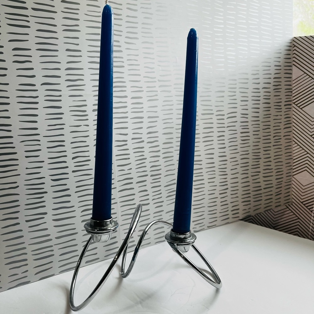 SOLD Black Blum Loop Chrome Candlestick Holder